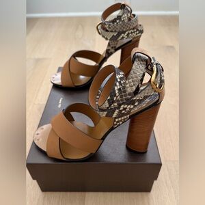 Gucci Brown and Snake Print Heeled Sandals